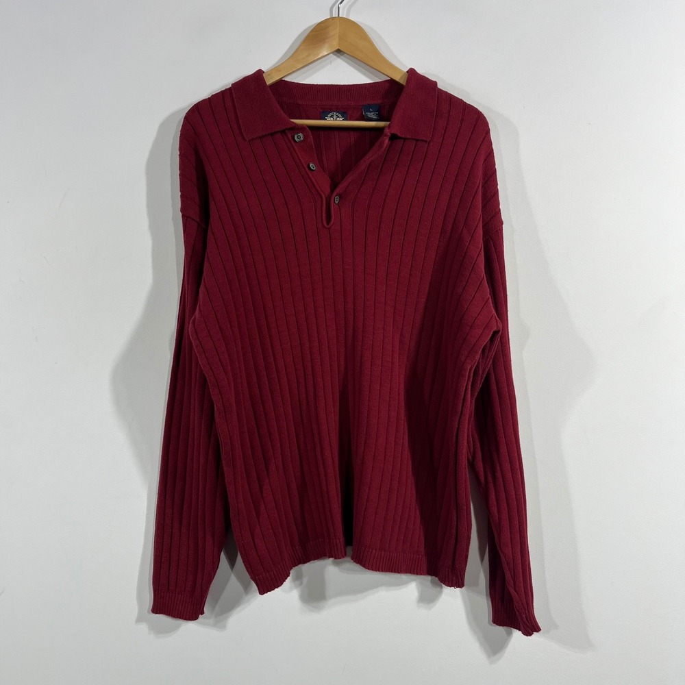 Dockers Y2K Heritage Old Money Preppy Ribbed Knit Cotton Polo Sweater Mens Large